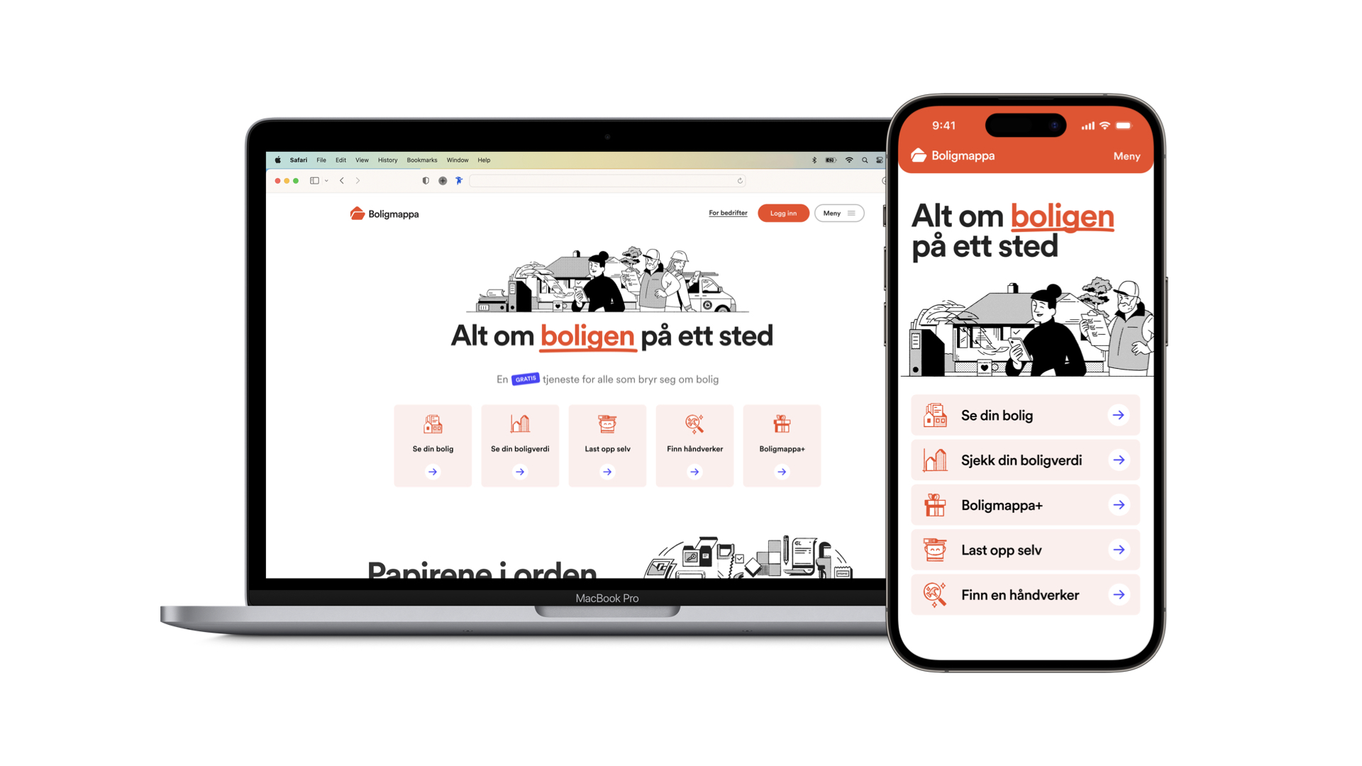 Boligmappa — redesigned website on desktop and mobile