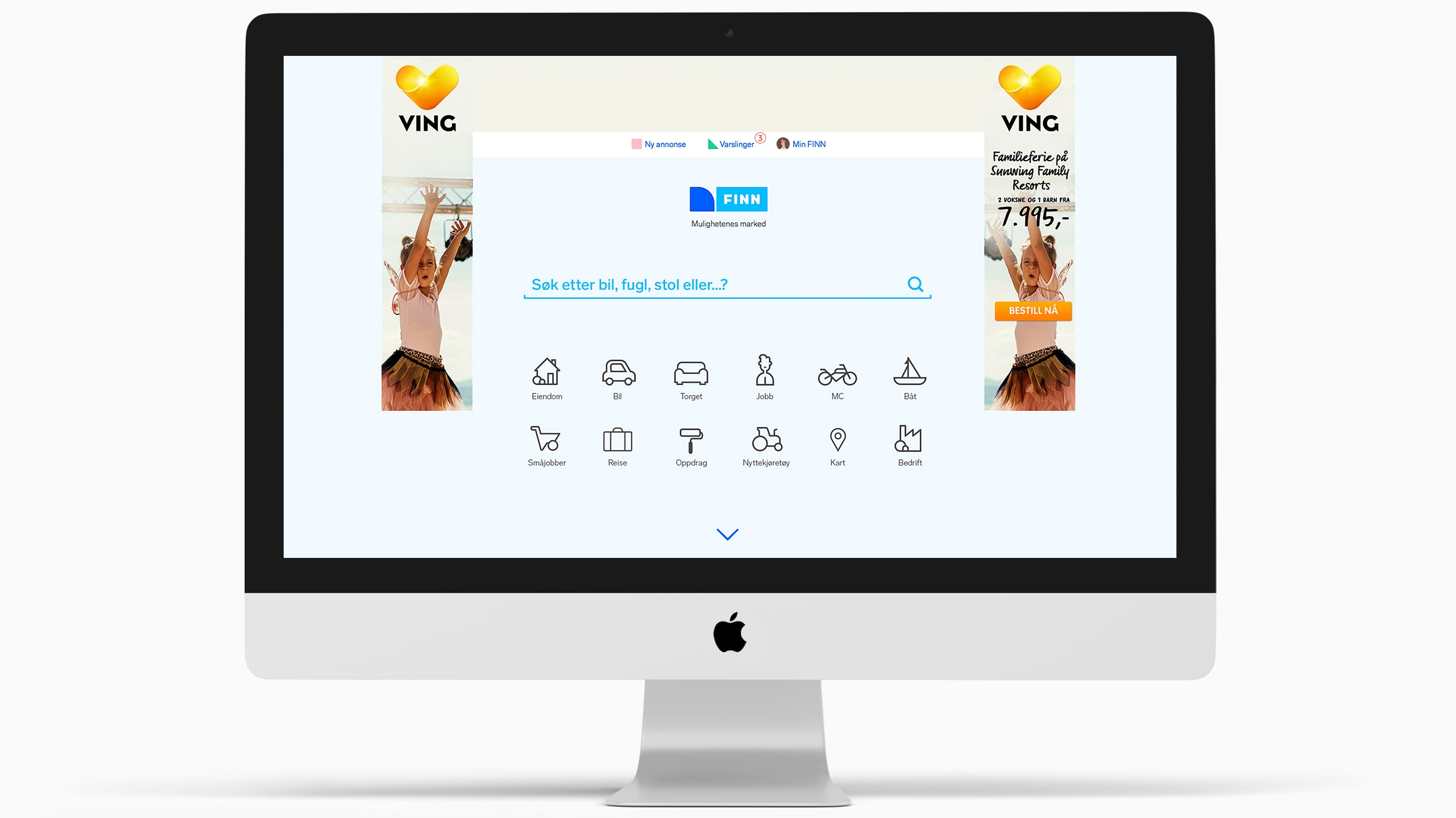 FINN.no homepage concept on an iMac