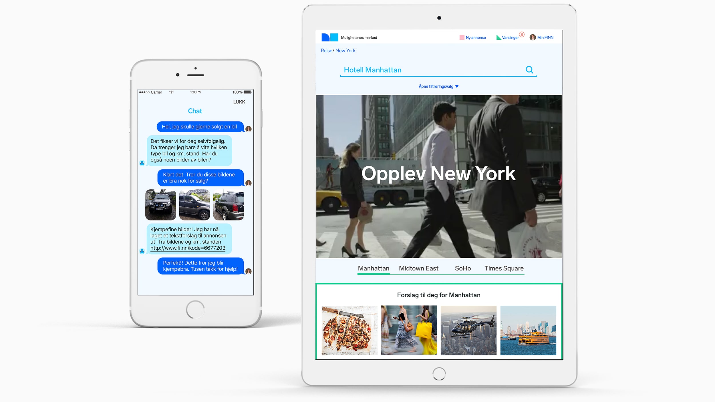 FINN.no mobile chat and iPad editorial concepts