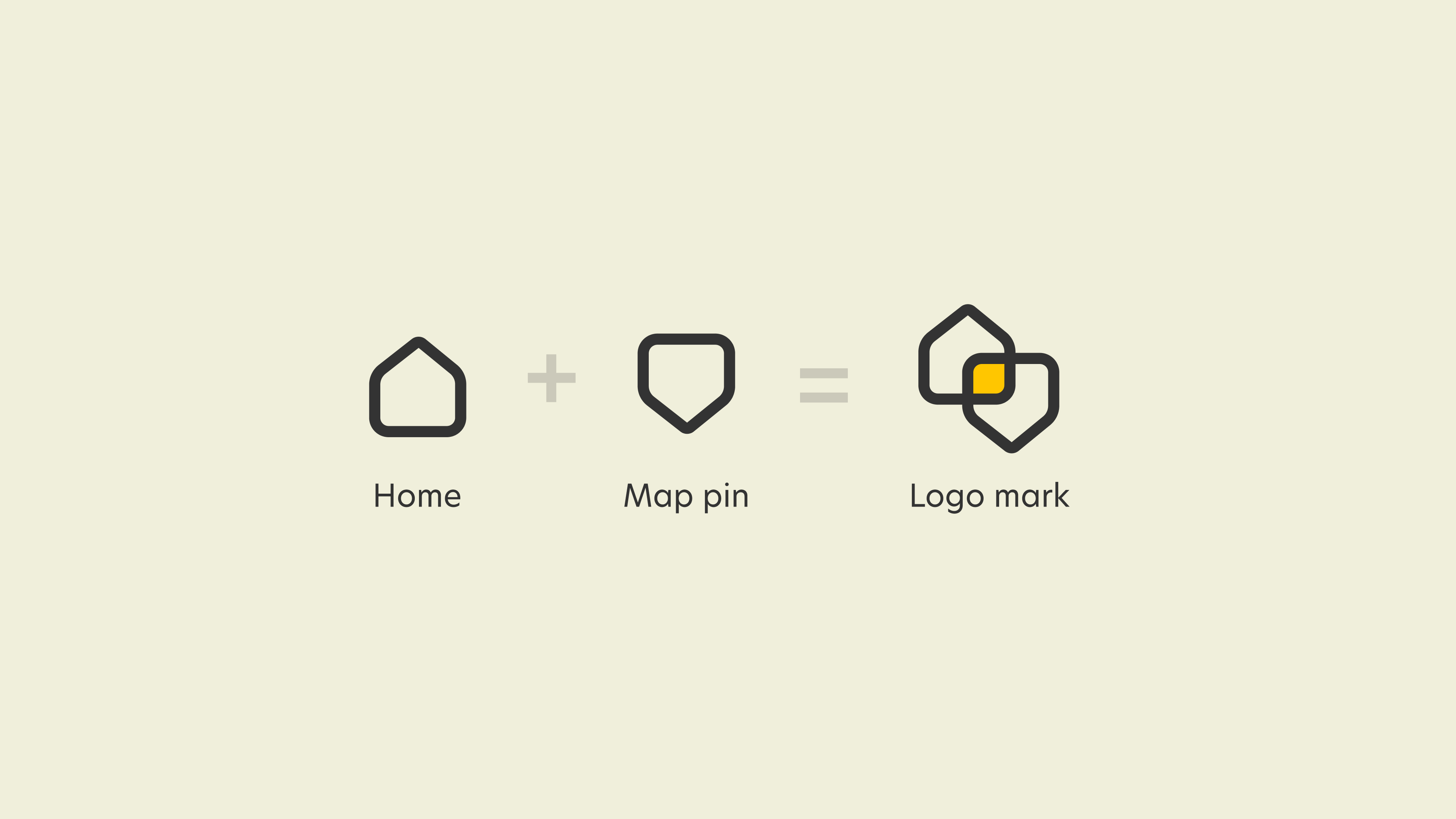 Hjemla logo construction combining a home and map pin