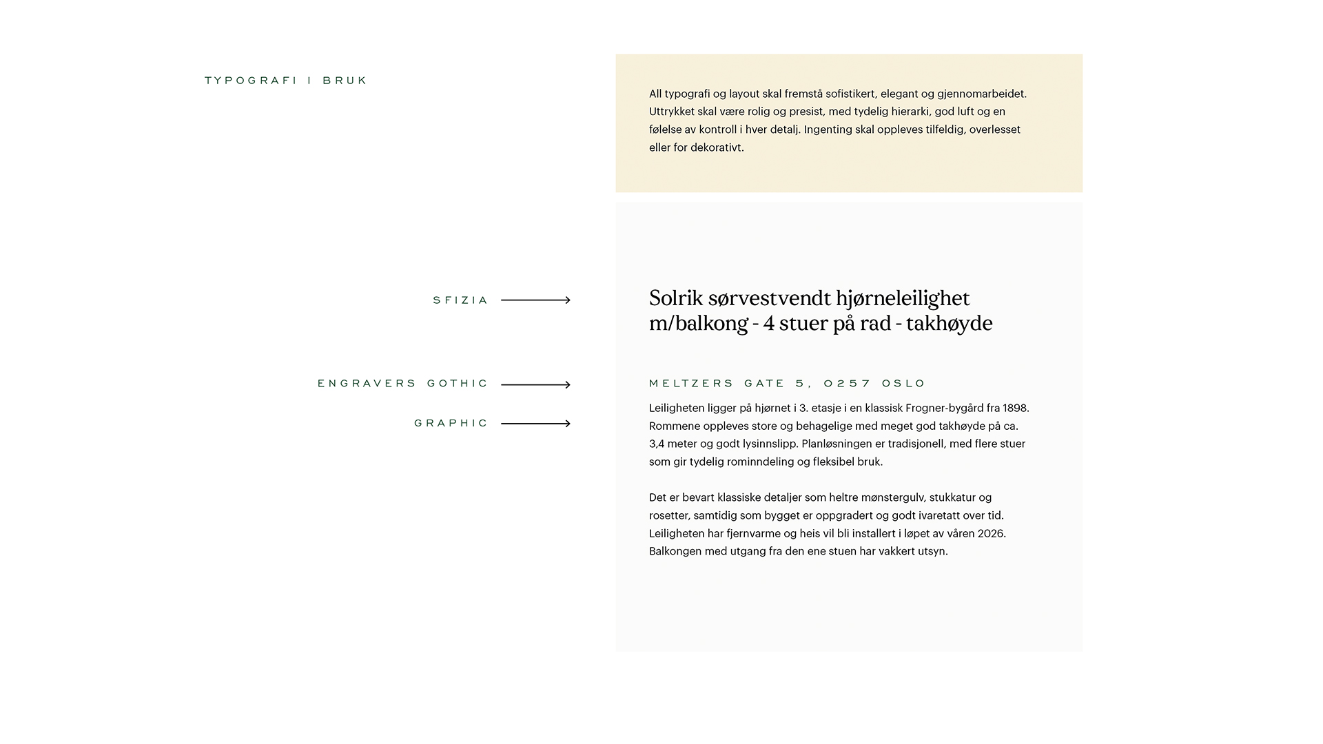 Houeland — typography and property listing copy