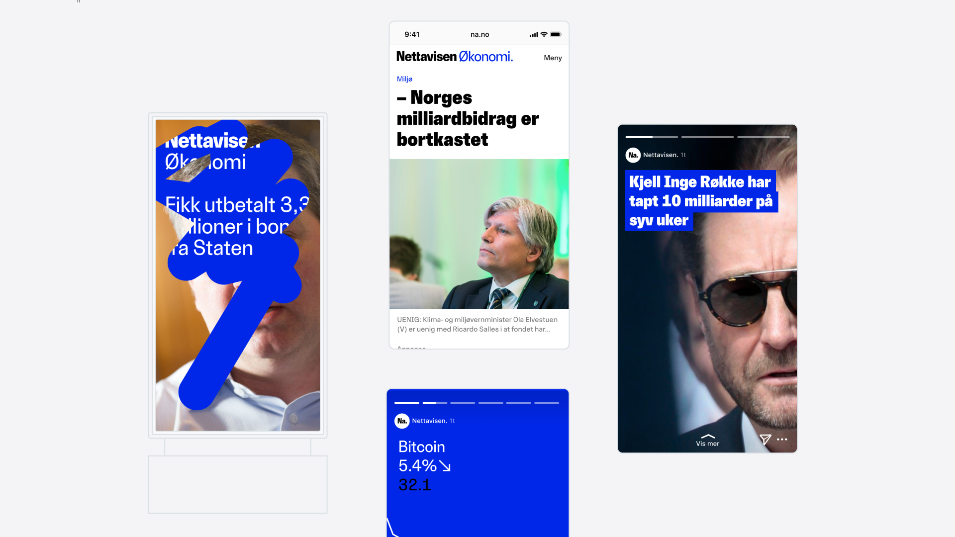 Nettavisen mobile economy pages and blue story cards