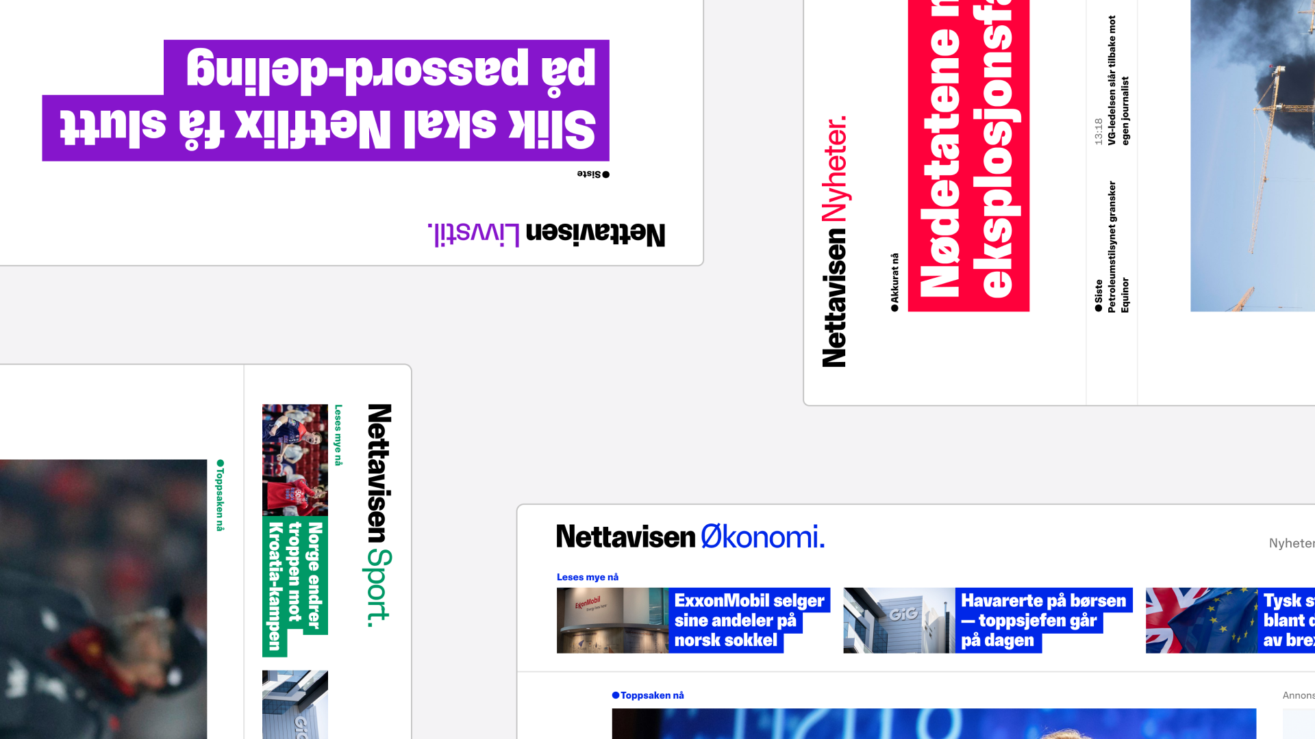 Nettavisen section identities and colorful headline treatments