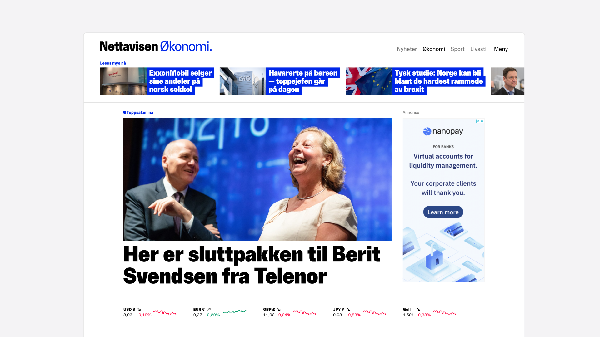 Nettavisen economy section homepage