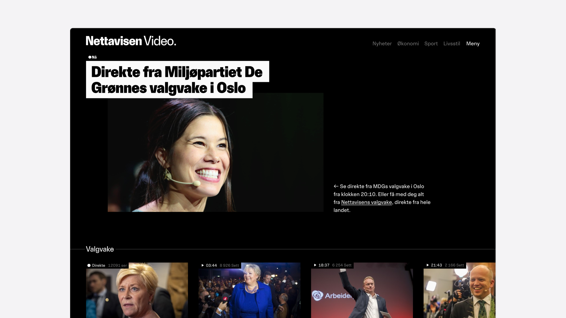 Nettavisen video section with a dark background