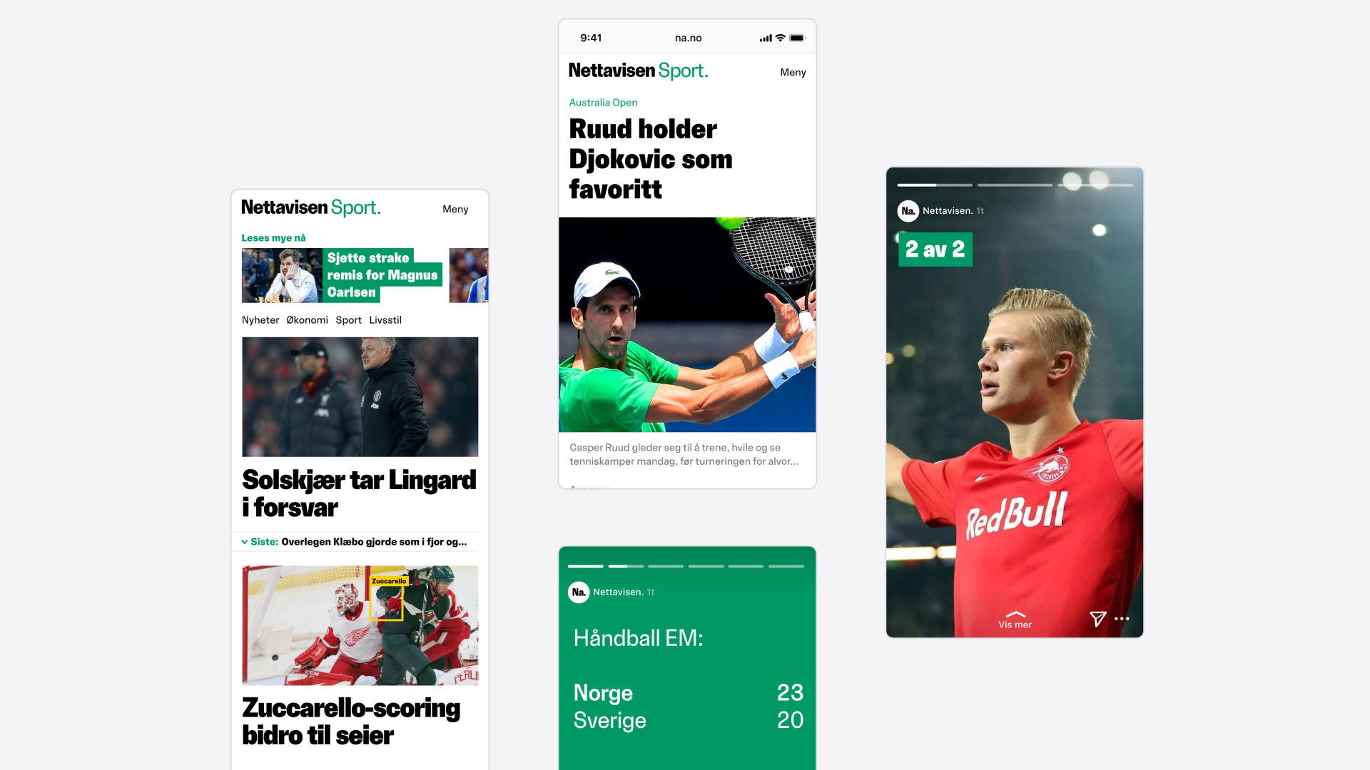 Nettavisen mobile sports pages and green score cards